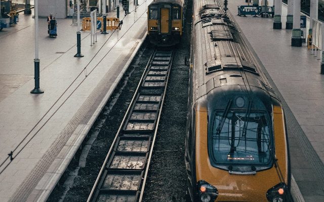 trains in a train station in europe